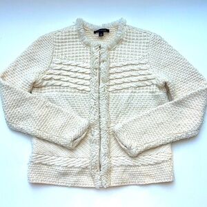 Ann Taylor Zip Up Wool Blend Cream office holiday cozy chic warm‎ Cardigan M